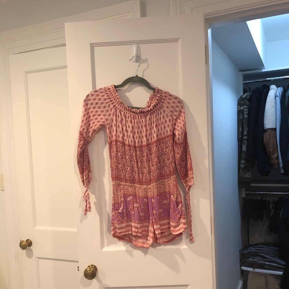 Pink and orange off the shoulder romper